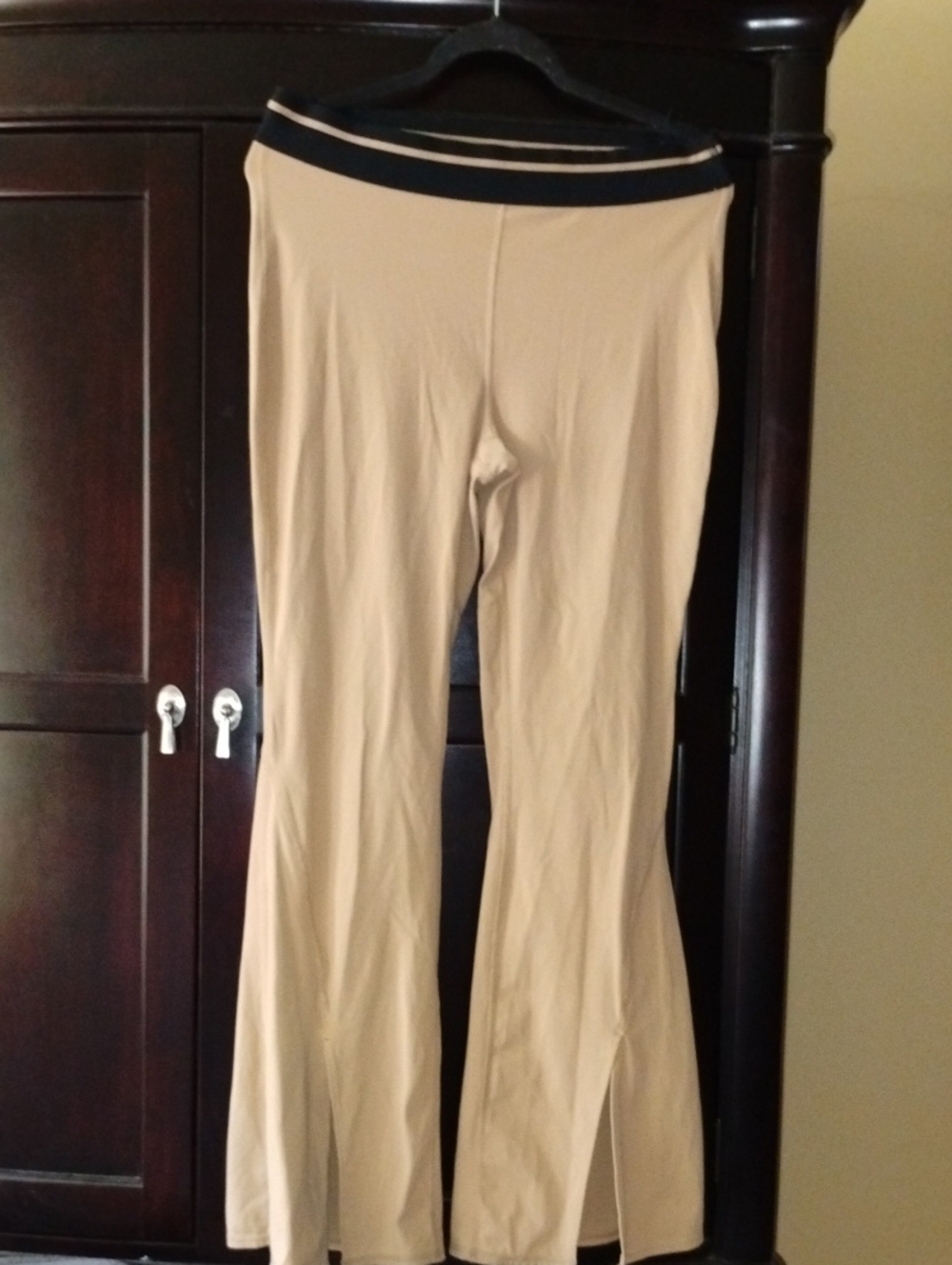 JoyLab Beige Flare Pants with Black Contrast Waistband